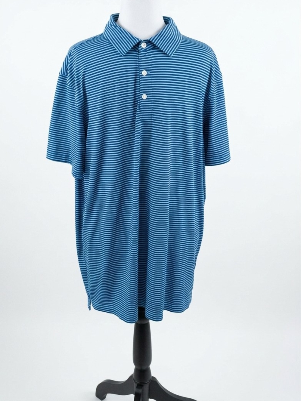 JCrew Performance Mens XL Polo Short Sleeve Blue Navy Micro Stripe Golf Athletic
